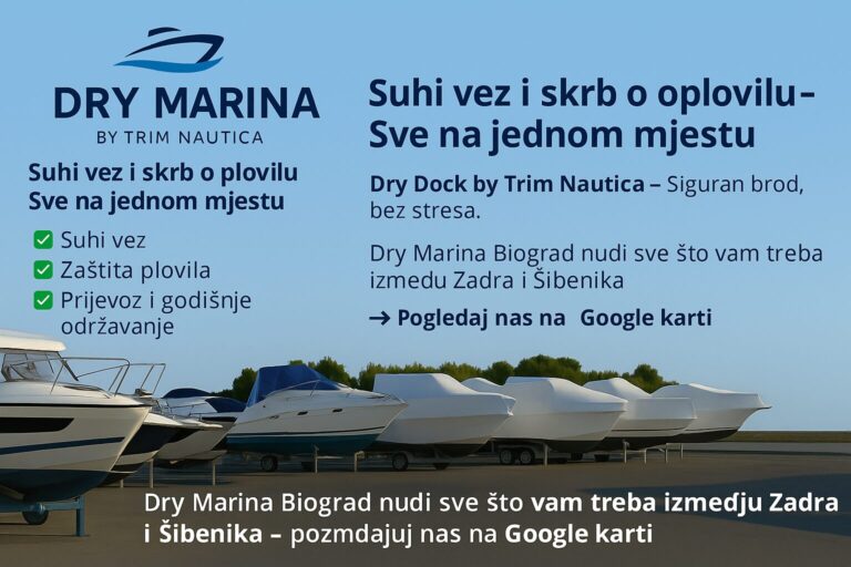 Suhi vez brodova u Biogradu – Dry Dock by Trim Nautica s prikolicama, shrink wrap zaštitom i prijevozom brodova
