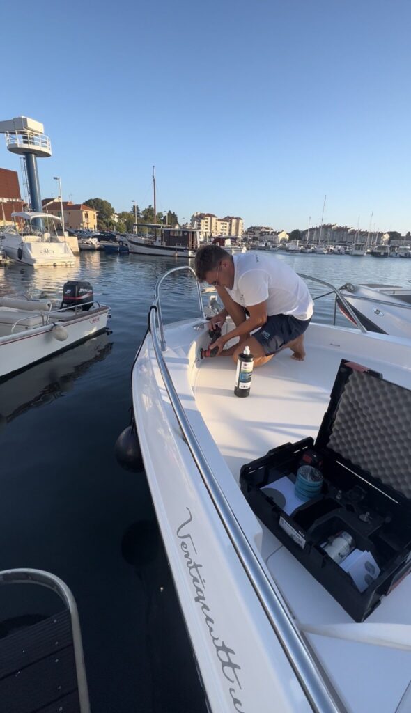 Boat polishing Croatoa dry marina before and after
